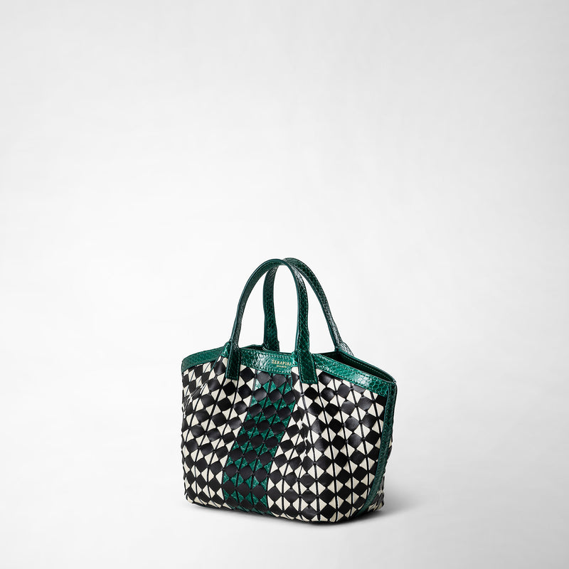 Serapian Mini secret bag mosaico elaphe black-white-emerald Economico