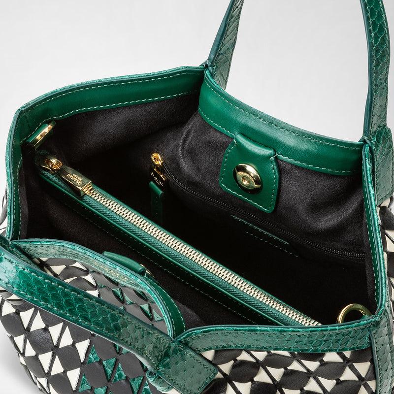 Serapian Mini secret bag mosaico elaphe black-white-emerald Economico