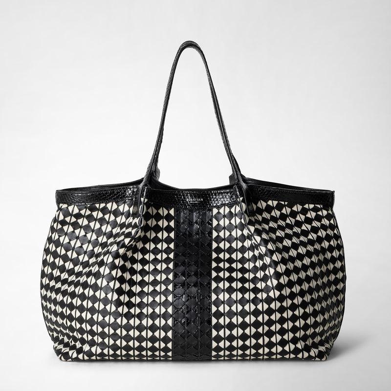 Serapian Secret tote bag in mosaico and elaphe black off-white Limitato a 3 giorni