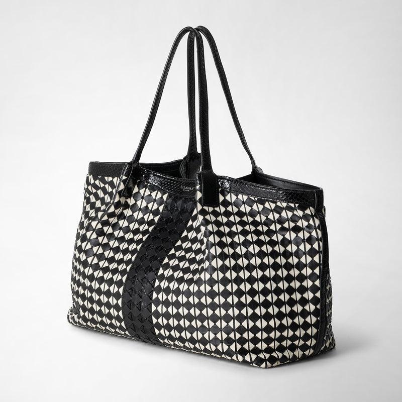 Serapian Secret tote bag in mosaico and elaphe black off-white Limitato a 3 giorni