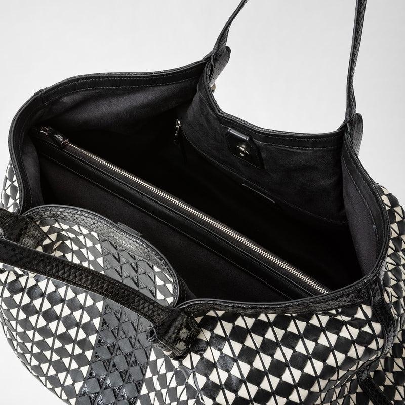 Serapian Secret tote bag in mosaico and elaphe black off-white Limitato a 3 giorni