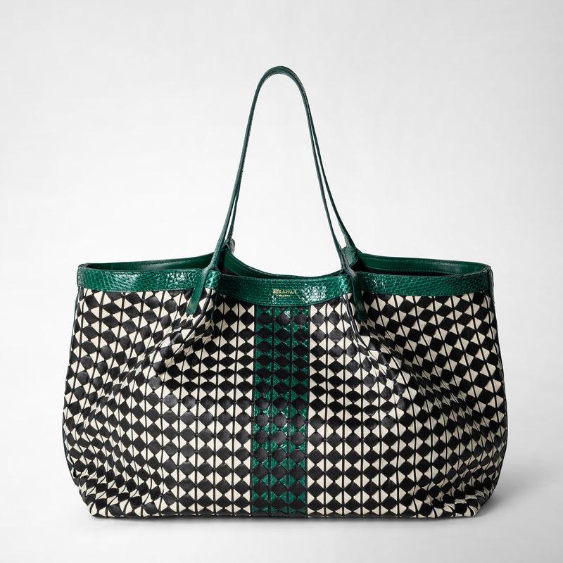 Serapian Secret tote bag mosaico elaphe black-white-emerald Offerte