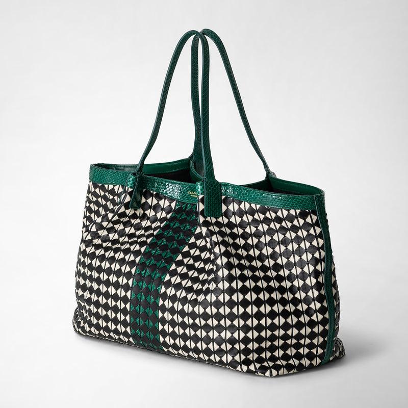 Serapian Secret tote bag mosaico elaphe black-white-emerald Offerte