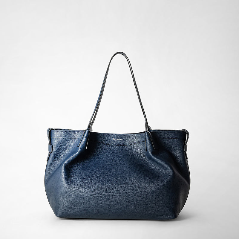 Serapian Tote bag secret piccola in pelle rugiada blu navy 2025