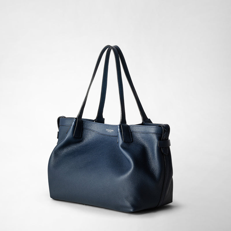 Serapian Tote bag secret piccola in pelle rugiada blu navy 2025
