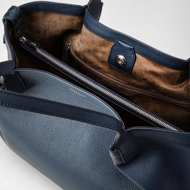Serapian Tote bag secret piccola in pelle rugiada blu navy 2025