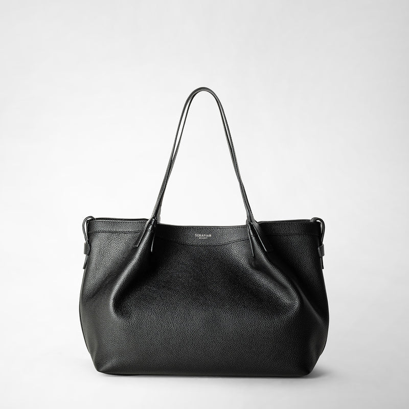Serapian Tote bag secret piccola in pelle rugiada nero In Saldo
