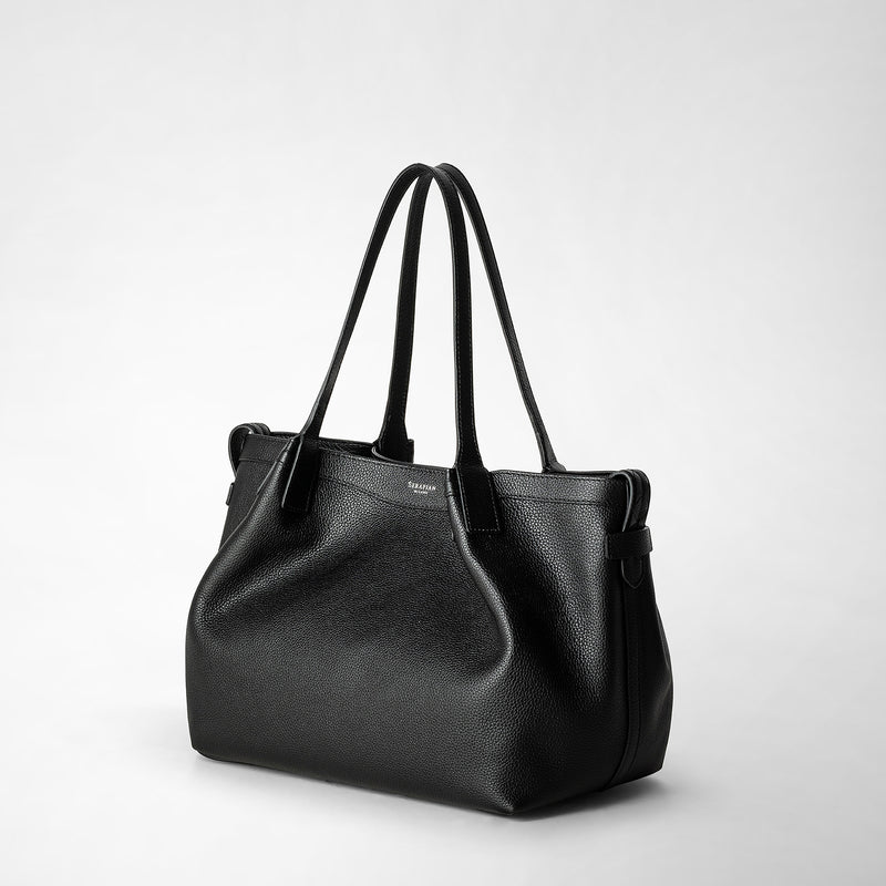 Serapian Tote bag secret piccola in pelle rugiada nero In Saldo