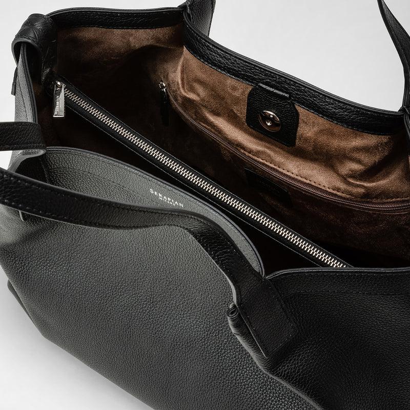 Serapian Tote bag secret piccola in pelle rugiada nero In Saldo