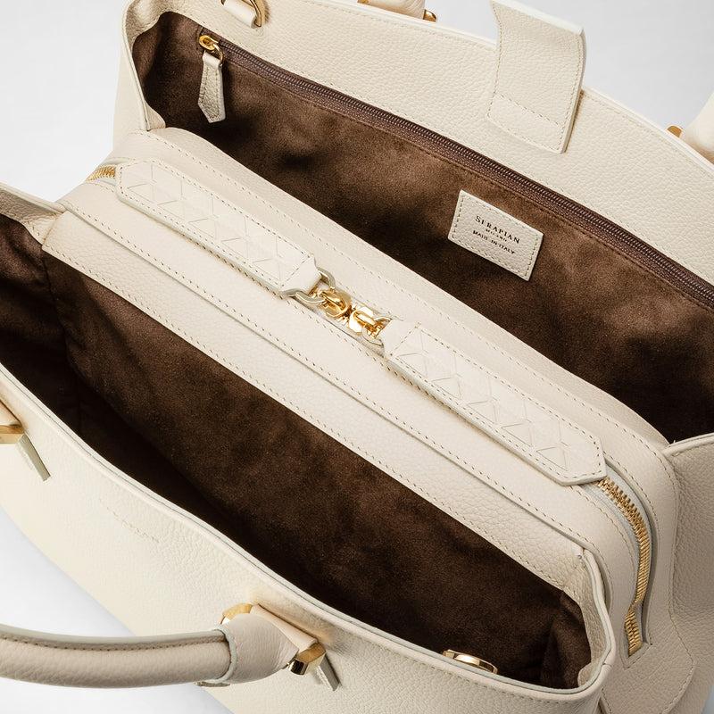 Serapian Borsa a mano luna in pelle rugiada crema In Vendita