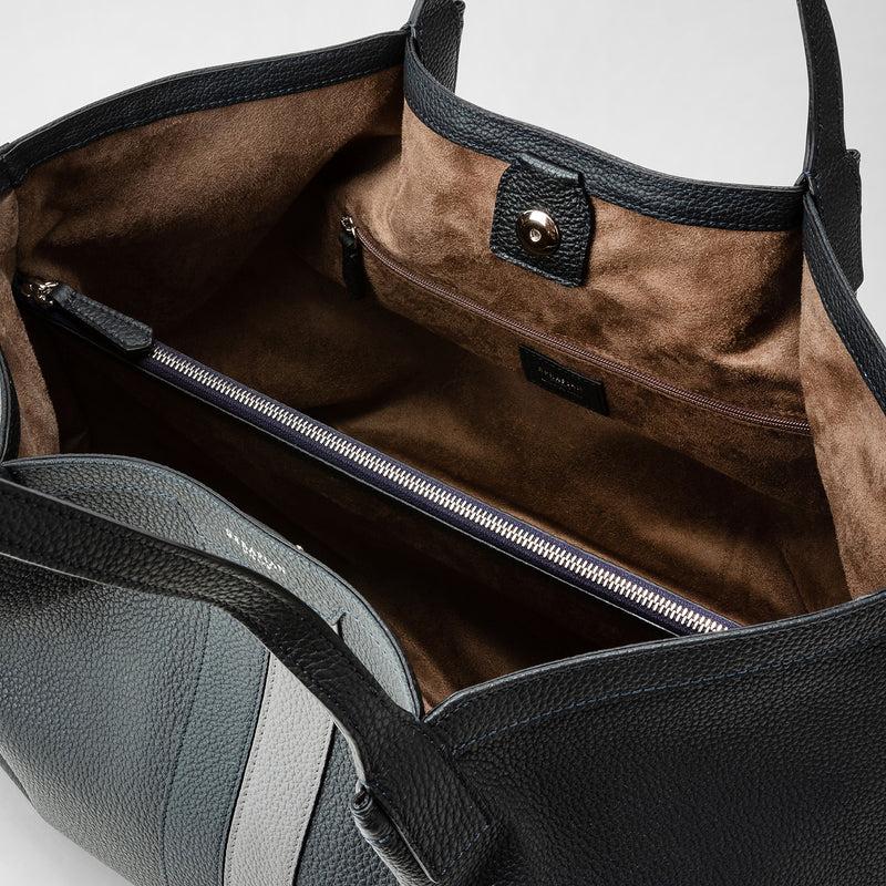 Serapian Borsa secret tote in pelle cachemire blu navy-asfalto Vendita