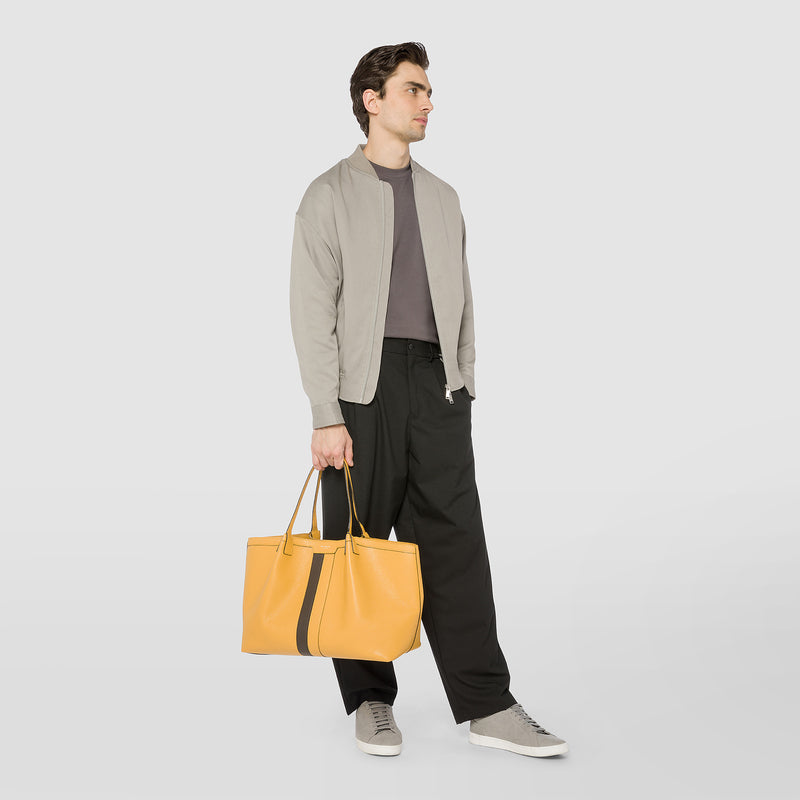 Serapian Secret tote bag in cachemire leather ochre espresso Spedizione Gratuita