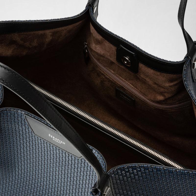 Serapian Tote bag secret in stepan blu oceano-nero Promozione Limitata