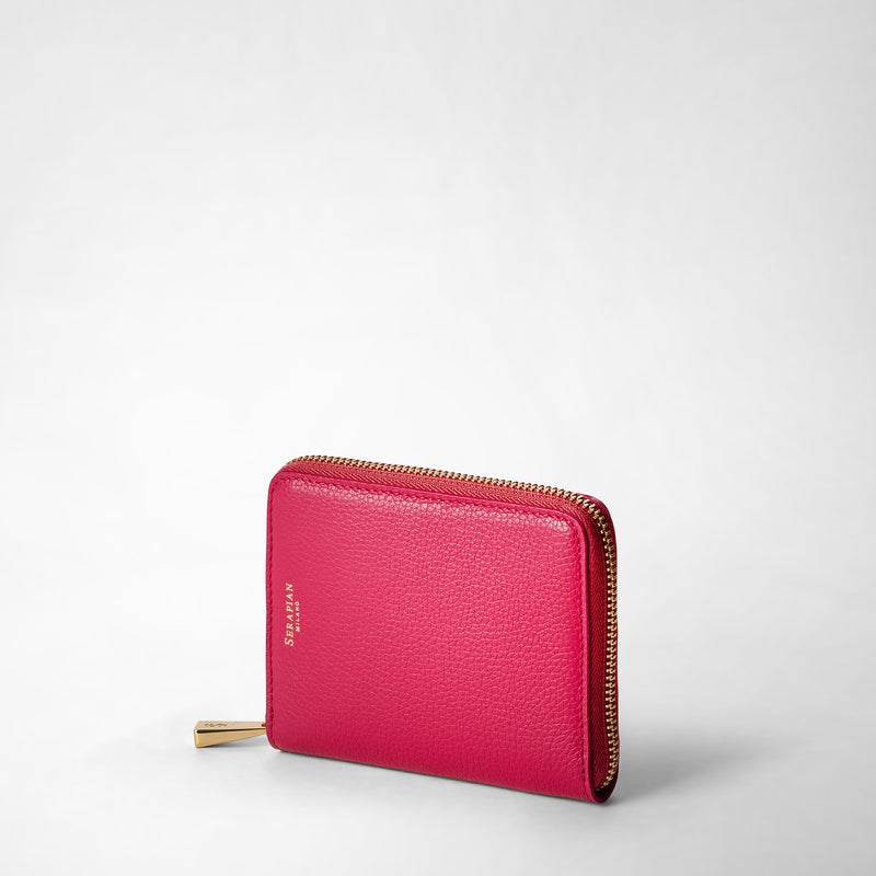 Serapian Mini zip around wallet in rugiada leather petal Italy
