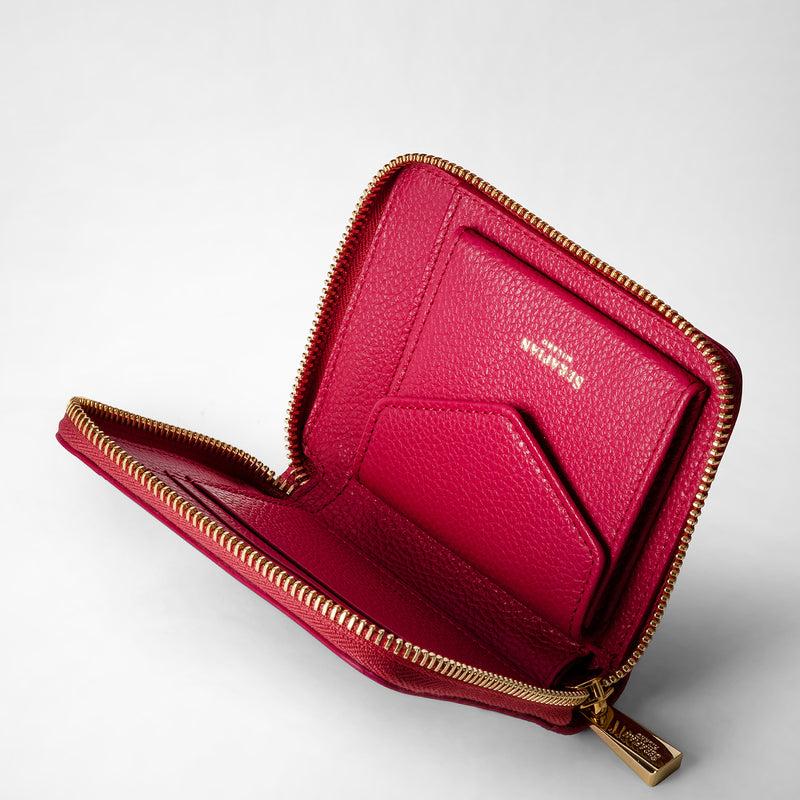 Serapian Mini zip around wallet in rugiada leather petal Italy