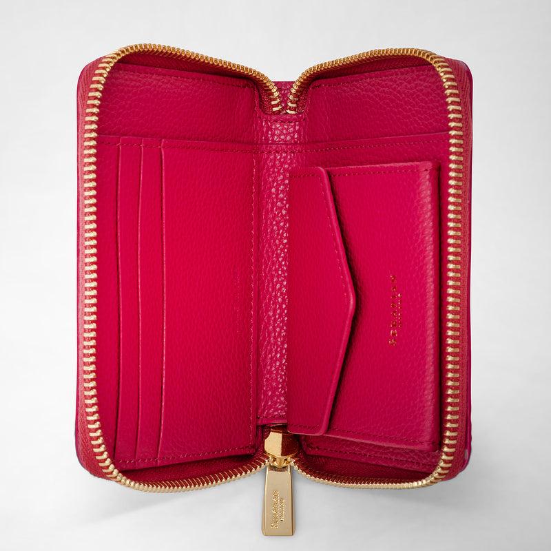 Serapian Mini zip around wallet in rugiada leather petal Italy