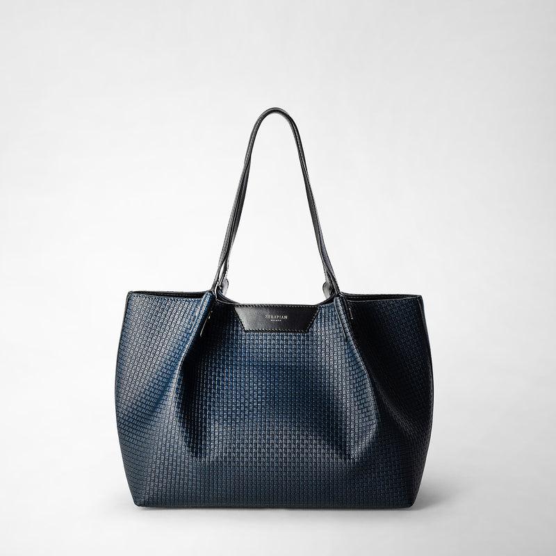 Serapian Tote bag secret piccola in stepan blu oceano-nero Promozione