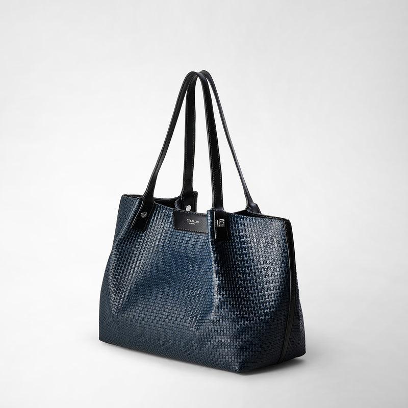 Serapian Tote bag secret piccola in stepan blu oceano-nero Promozione