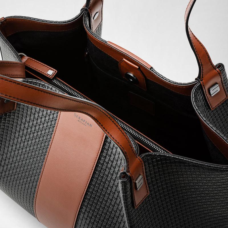 Serapian Borsa shopping secret piccola in stepan 72 nero-cuoio Pezzi Unici