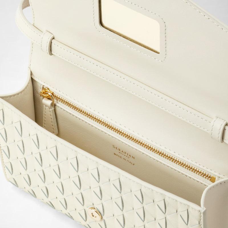 Serapian Clutch con tracolla in mosaico panna In Vendita