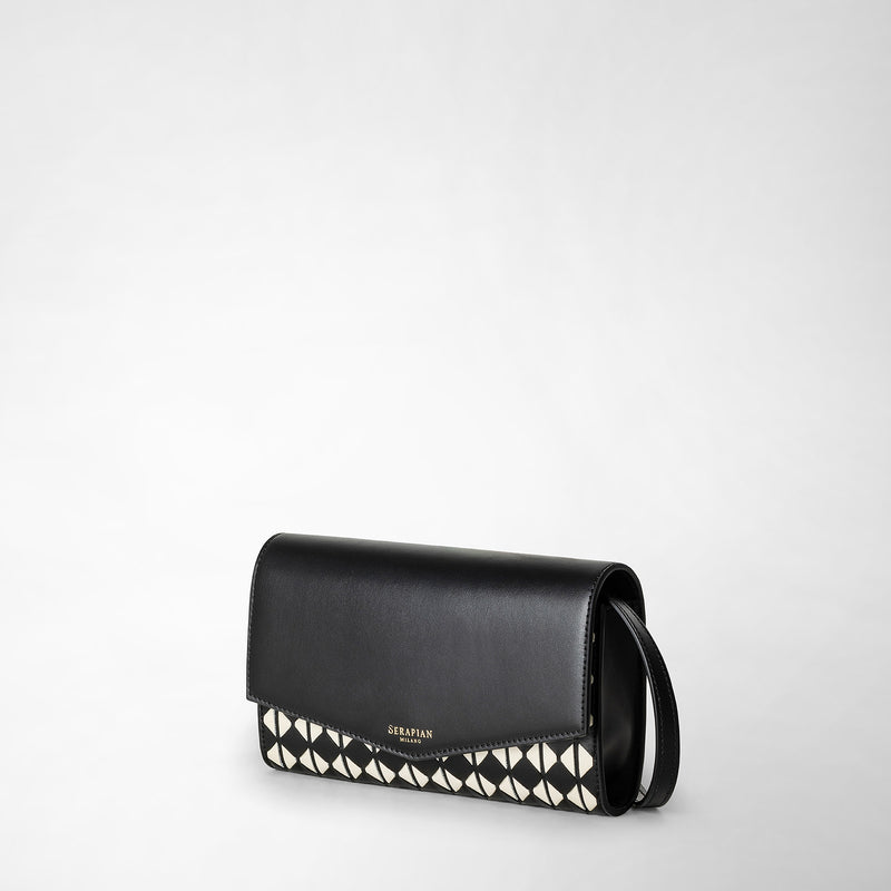 Serapian Clutch con tracolla in mosaico nero-panna Vendita Calda