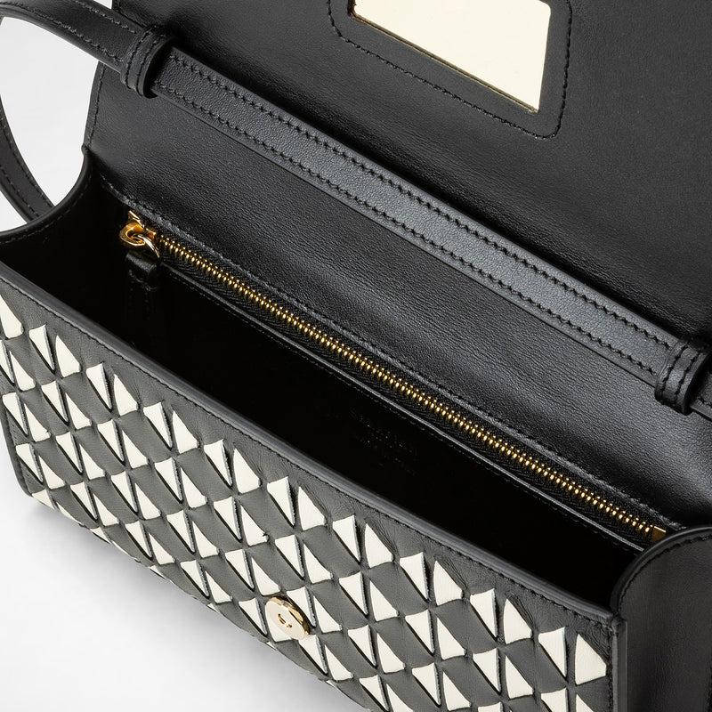 Serapian Clutch con tracolla in mosaico nero-panna Vendita Calda