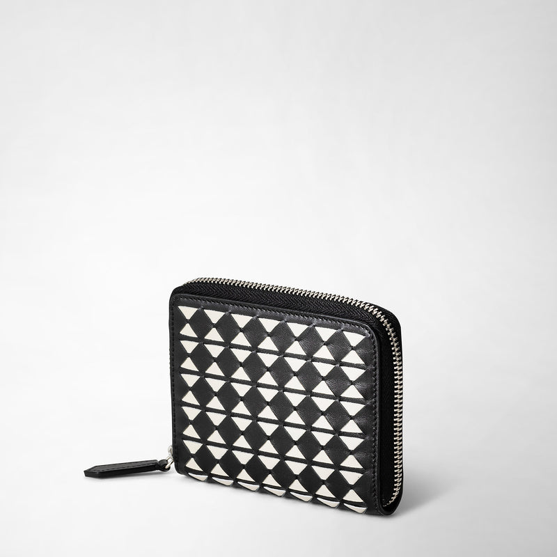 Serapian Portafoglio mini con zip in mosaico nero-panna Saldi Di Fabbrica