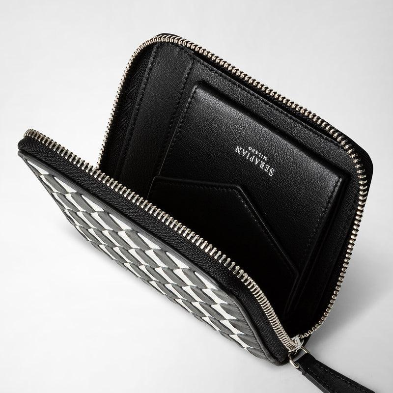 Serapian Portafoglio mini con zip in mosaico nero-panna Saldi Di Fabbrica