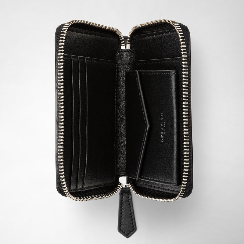 Serapian Portafoglio mini con zip in mosaico nero-panna Saldi Di Fabbrica