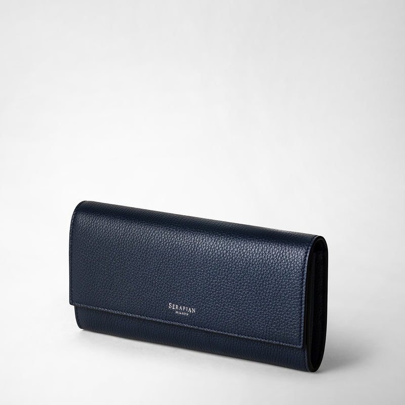 Serapian Portafoglio continental in pelle rugiada blu navy Moda