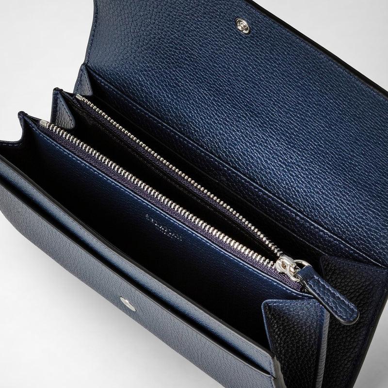 Serapian Portafoglio continental in pelle rugiada blu navy Moda
