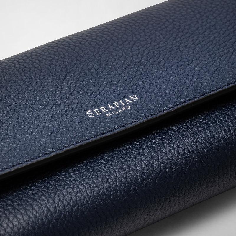 Serapian Portafoglio continental in pelle rugiada blu navy Moda
