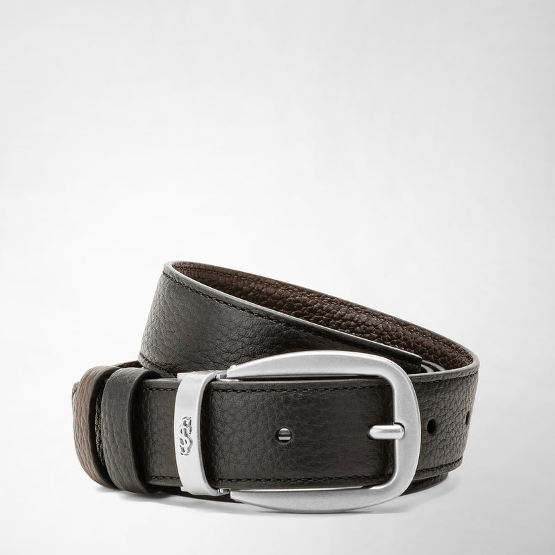 Serapian Cintura reversibile in pelle cachemire nero-espresso Nuovo