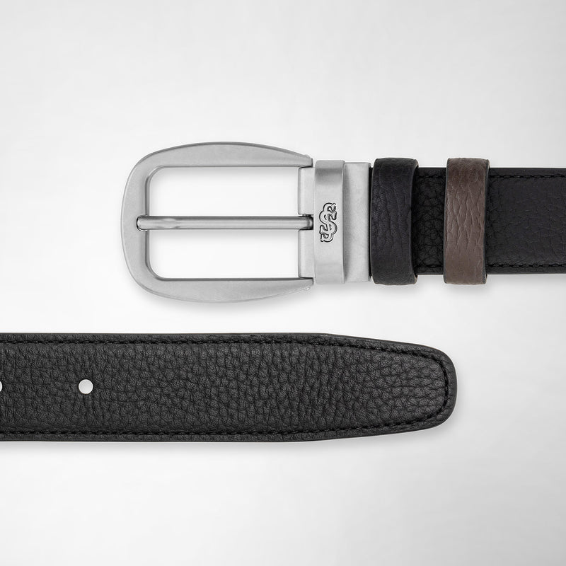 Serapian Cintura reversibile in pelle cachemire nero-espresso Nuovo