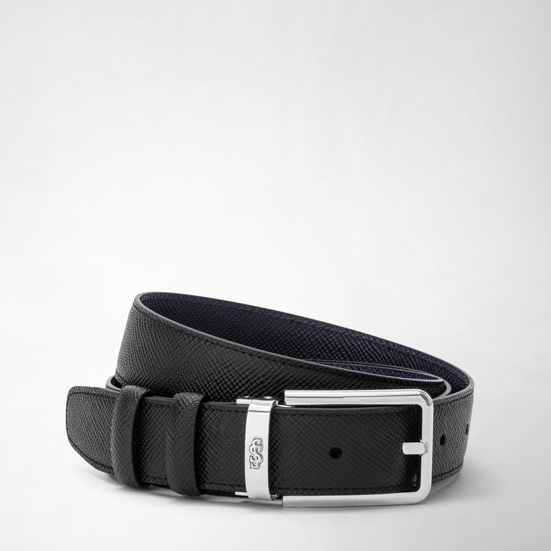 Serapian Reversible belt in evoluzione leather black navy blue Promozione