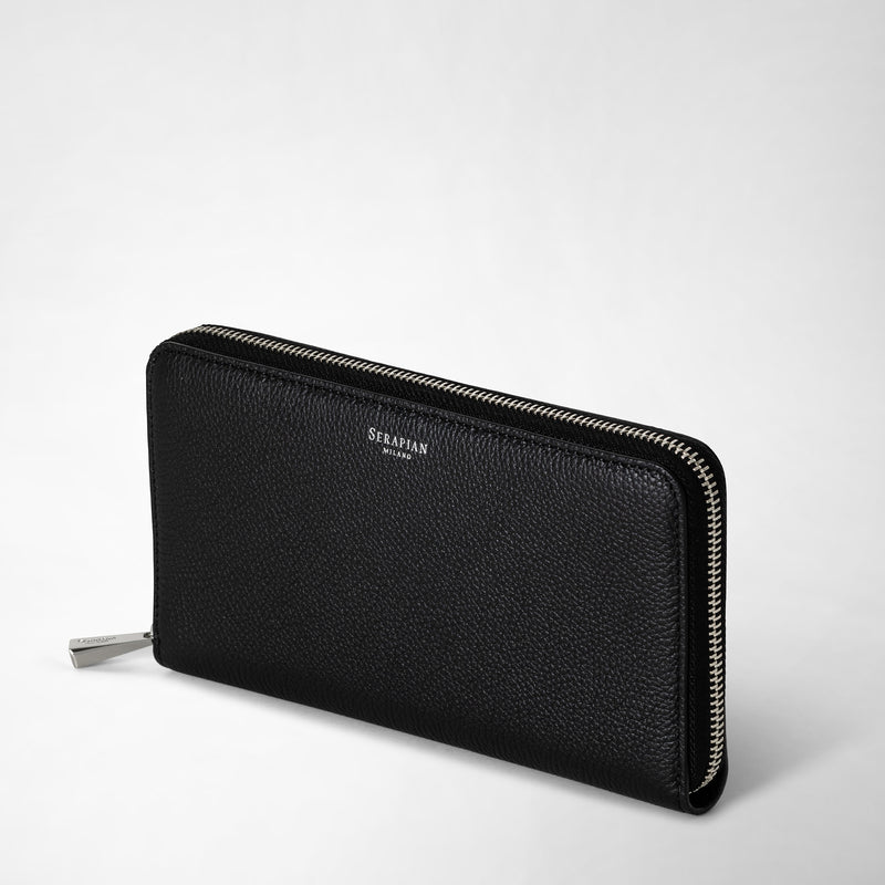 Serapian Portafoglio con zip in pelle rugiada nero Convenienza