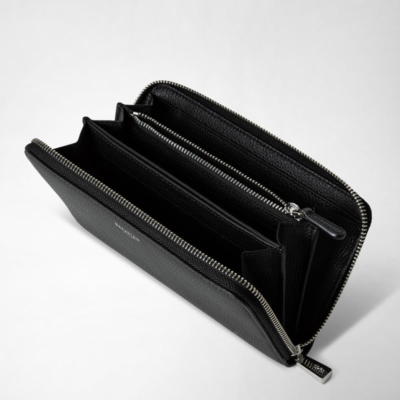 Serapian Portafoglio con zip in pelle rugiada nero Convenienza