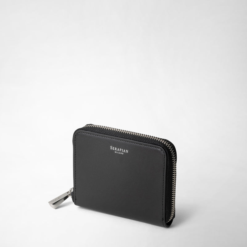 Serapian Small zip-around wallet in seta leather black Outlet