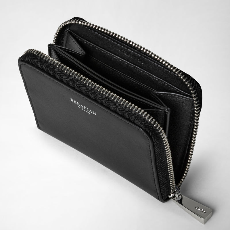 Serapian Small zip-around wallet in seta leather black Outlet