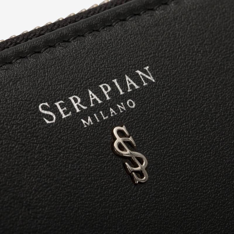 Serapian Small zip-around wallet in seta leather black Outlet