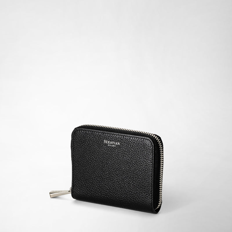 Serapian Portafoglio piccolo con zip in pelle rugiada nero Saldi