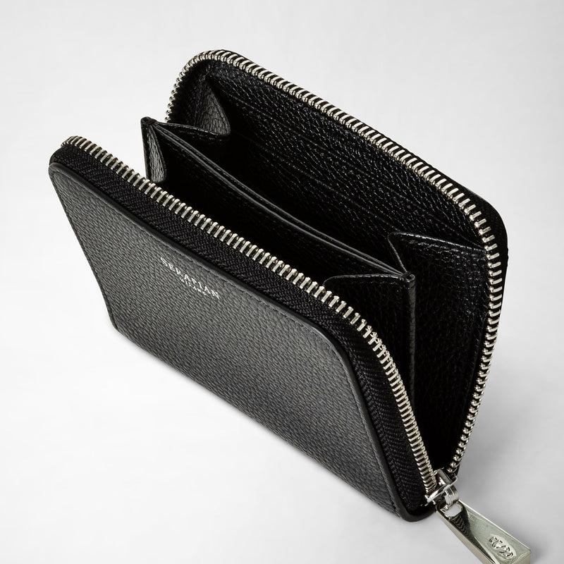 Serapian Portafoglio piccolo con zip in pelle rugiada nero Saldi