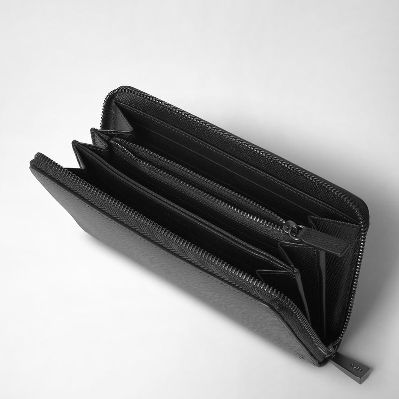 Serapian Zip-around wallet in evoluzione leather eclipse black Vendita Calda