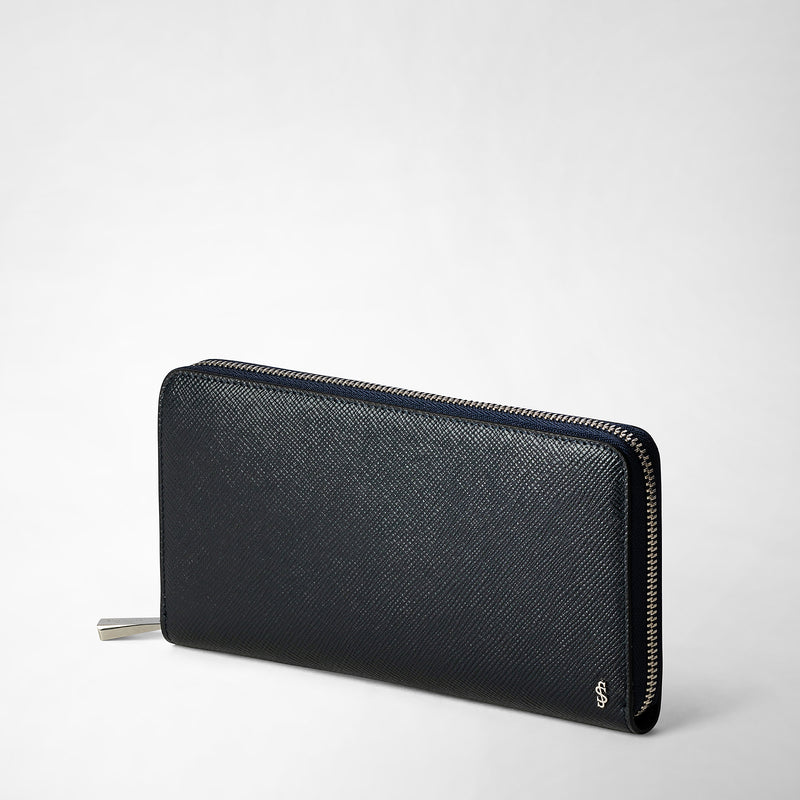 Serapian Zip-around wallet in evoluzione leather navy blue Vendita Economica
