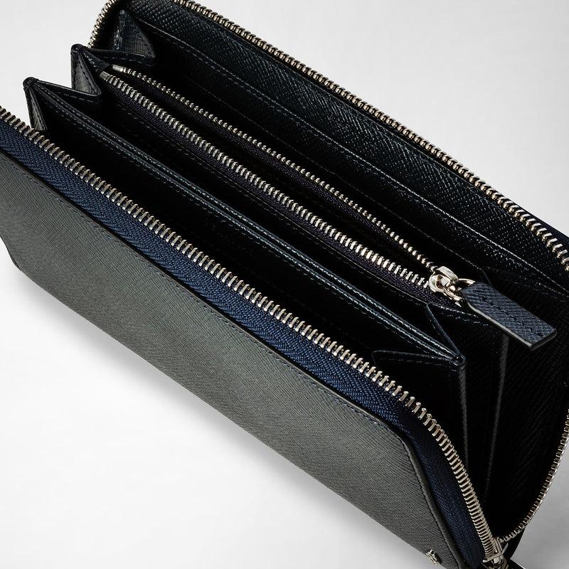Serapian Zip-around wallet in evoluzione leather navy blue Vendita Economica