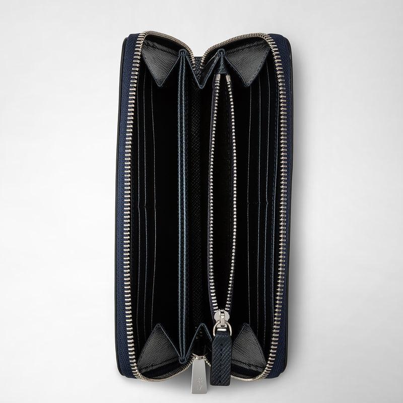 Serapian Zip-around wallet in evoluzione leather navy blue Vendita Economica