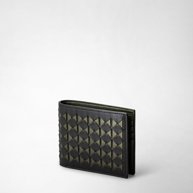Serapian 8-card billfold in mosaico black and moss green Nuovo
