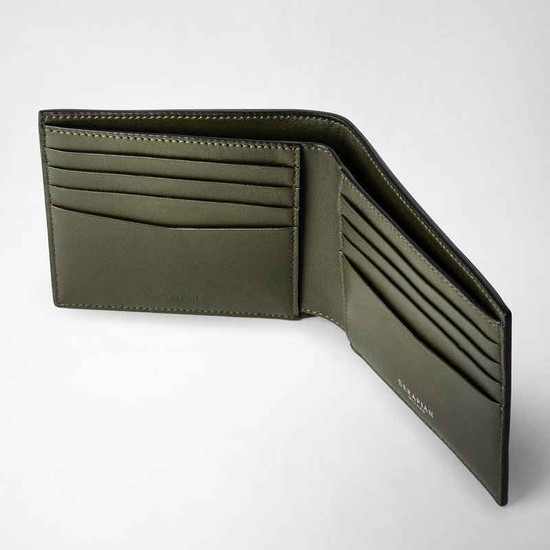 Serapian 8-card billfold in mosaico black and moss green Nuovo