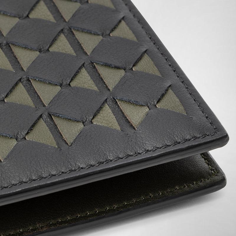 Serapian 8-card billfold in mosaico black and moss green Nuovo