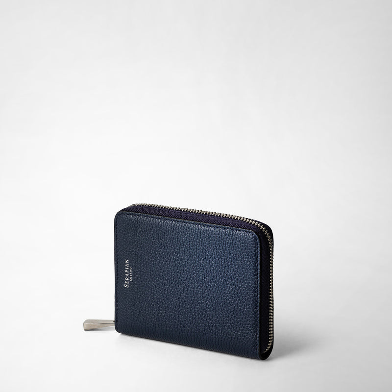 Serapian Portafoglio mini con zip in pelle rugiada blu navy Vendita